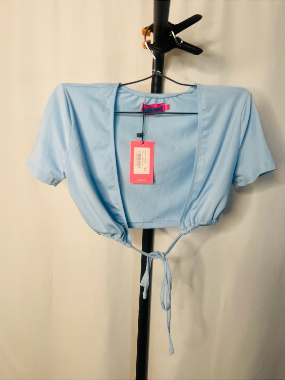 Edikted Light Blue Cropped Tie-Front Top
